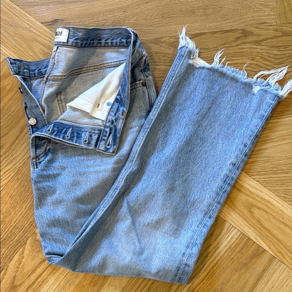 Agolde Blue Ankle Cropped Jeans with Distressed Details
